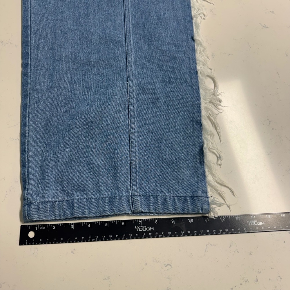 Adidas Ksenia Schnaider Denim Fray Jean Womens L Blue Wide Leg Pants II5704 - Picture 7 of 7